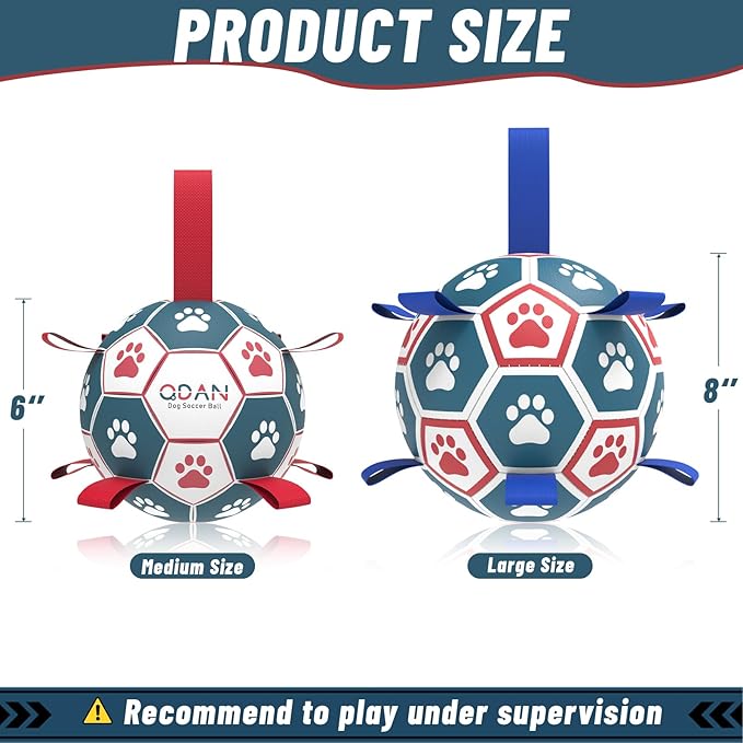 QDAN Dog Ropes Toys Soccer Ball with Straps, Interactive Dog Toys for Tug of War, Puppy Birthday Gifts, Dog Tug Toy, Dog Water Toy, Durable Dog Balls for Medium & Large Dogs（8 Inch）