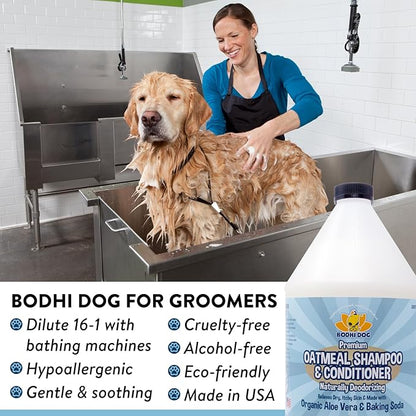 Bodhi Dog Oatmeal Shampoo & Conditioner - Hypoallergenic Formula - Naturally Deodorize Dogs, Cats & Pets - Made w/Organic Ingredients - Moisturizes Dry & Itchy Skin - Made in USA (Oatmeal, 1 Gallon)