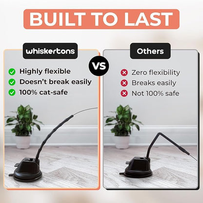 Interactive Bird Simulation Cat Toy Set, Interactive Cat Toys for Indoor Cats, Cat Feather Toy, Self-Holding Suction Base, 5 Replacement Birds, Feathers & Bells (Suction Cup + Wire)