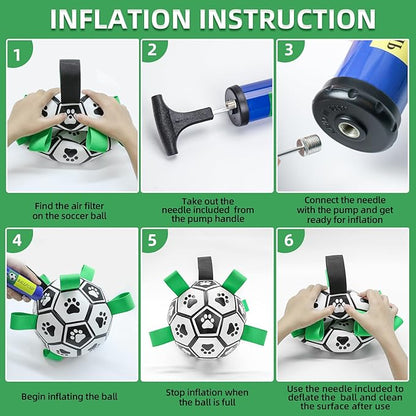 QDAN Dog Toys Extra Large Soccer Ball with Straps, Interactive Dog Toys for Tug of War, Puppy Birthday Gifts, Dog Tug Toy, Dog Water Toy, Durable Dog Balls World Cup for Large Dogs（9 Inch）