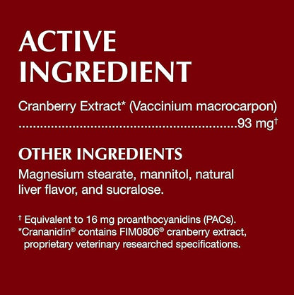 Nutramax Laboratories Crananidin Cranberry Extract Urinary Tract Health Supplement for Dogs, 75 Chewable Tablets