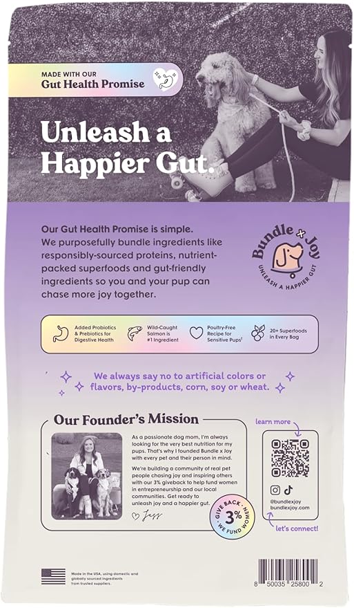 Bundle x Joy Vibrant Probiotic Dog Food Dry, Salmon, 18lb Bag, Allergy and Gut-Friendly Adult Kibble for Digestive Health with Wild-Caught Salmon, 20 Plant Based Superfoods, Grain x Poultry Free