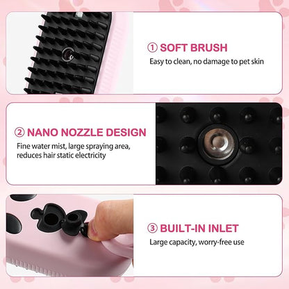 2025-NEW Cat Steam Brush for Shedding, 4 in 1 Brushs with Foldable Handle, Steam Brushs for Cats,Water Brush for Cat, Pet Spray Hair Removal Comb,magic wand for pet hair (pink)