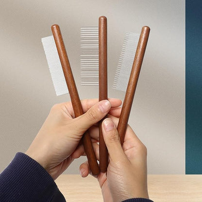6 Pack Cat Comb, Solid Wood Pet Comb with Rounded and Smooth Ends Stainless Steel Teeth for Cat Dog, Rabbit Hair Comb, Flea Lice Comb for Removes Tangles and Knots