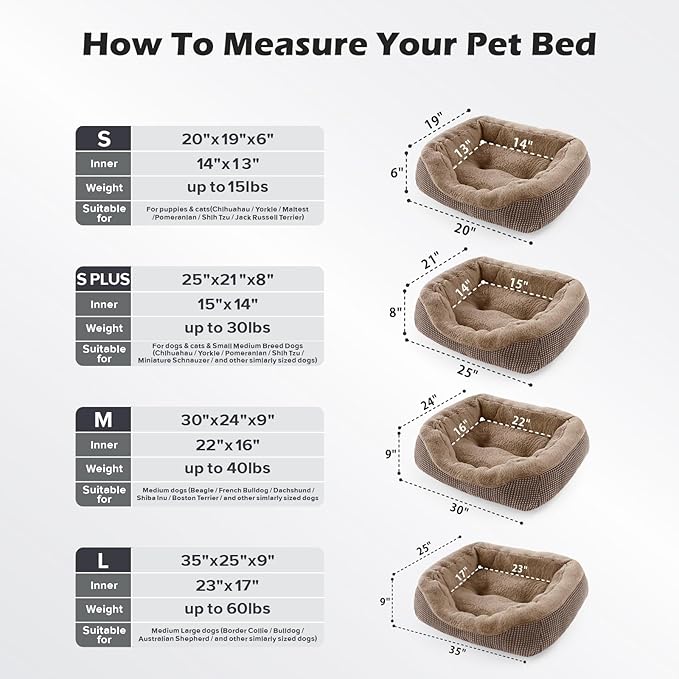 INVENHO Small Dog Bed Washable Orthopedic Calming Warming Durable Pet Bed with Anti-Slip Bottom