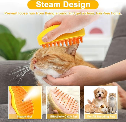 Nepfaivy Cat Steam Brush for Shedding - 3 in 1 Pet Steam Brush for Dog and Cat, Rechargeable Steamy Cat Brush, Spritz Defur Comb for Cats, Steamer Brush for Massage, Grooming and Removing Loose Hair