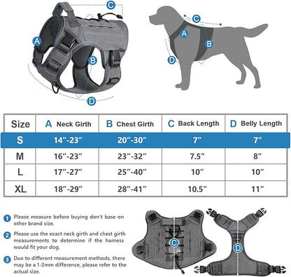WINGOIN Grey Tactical Dog Harness Vest for Small Dogs No Pull Adjustable Reflective K9 Military Dog Service Dog Harnesses with Handle, Hook & Loop Panels for Walking, Hiking, Training(S)