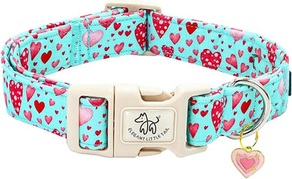 Elegant little tail Valentine's Day Dog Collar-Cute Pink Heart Dog Collar for Medium Dogs, Female or Male Adjustable Cotton Pet Collar with Quick Release Buckle for Small Medium Large Dogs