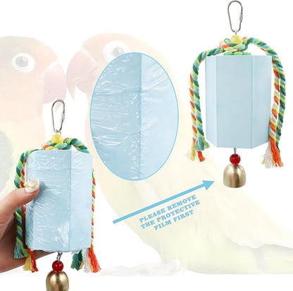 Bird Beak Grinding Stone, Parrot Chew Toys with Bells, Parakeet Toys, Cage Accessories for African Grey, Amazon Parrots, Budgies, Cockatiels, Lovebirds, Conures, Quakers, Small to Medium Birds