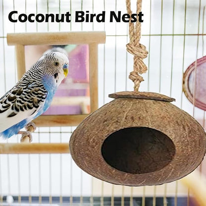 Hanging Coconut for Birds,Bird Nest for Cage Parakeet Hideaway Budgie Hut House Sleeping Toys Pet Cage Habitats Decor for Parrot Cockatiel Conure Finch