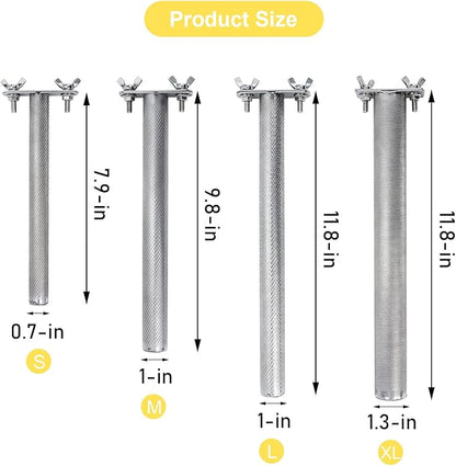 Wontee Bird Perch Stand Stainless Steel Parrot Cage Perch Accessories for Parakeets Cockatiels Conures African Greys Macaws Amazon Parrots (S (7.9"x0.7")