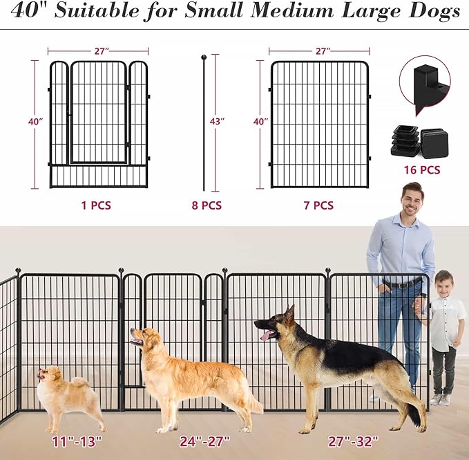 Dog Playpen 40 inch 8 Panels Dog Fence Outdoor for Yard Indoor Dog Pen for Large/Medium/Small Dogs, Heavy Duty Metal Puppy Playpen with Door Portable Pet Fence for RV Camping Yard