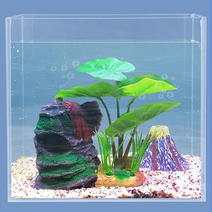 COOSPIDER Betta Fish Leaf Pad Hammock Aquarium Decoration Cichlid Fish Tank Resin Rock Mountain Cave Ornaments Fish Bowl Decorations for Sleeping Resting Hiding Playing Breeding