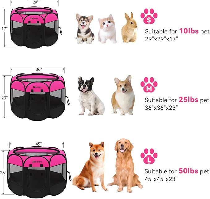 Dog Cat Playpen Indoor Outdoor for Puppy Pet Travel and Recovery After Surgery, Dogs Enclosure Tent Crates Cage Indoor/Outdoor, Portable Pop Up Dog Kennel with Carrying Case(Rosy, Medium)