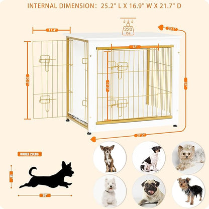 DWANTON Dog Crate Furniture with Cushion, Wooden Dog Crate with Double Doors, Dog Furniture, Dog Kennel Indoor for Small/Medium/Large Dogï¼_nd Table, Small, 27.2" L, White