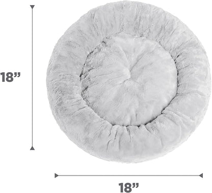 Best Friends by Sheri Original Calming Donut Dog and Cat Bed, Lux Faux Fur, Gray, (30in x 30in) - Anxiety Relief for Pets Up to 45 lbs