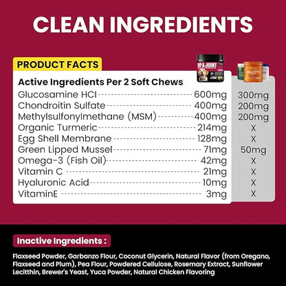 Glucosamine for Dogs Hip and Joint Supplement Chews, Chondroitin Joint Supplement for Dogs, Joint Chews for Dog, Dog Supplement for Joint Pain Relief - 60-Day Satisfaction Guarantee -180 Ct