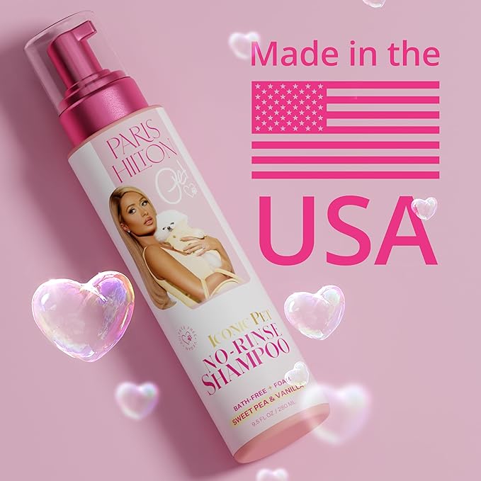 Paris Hilton Pet Iconic Sweet Pea & Vanilla Scent No-Rinse Dog Shampoo, Waterless Dog Wash, Hypoallergenic, 280ml  Quick Clean for Dogs, Easy Grooming, No Rinse Needed