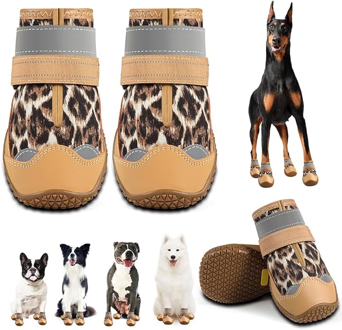 Dog Shoes for Large Dogs, Medium Dog Boots & Paw Protectors for Hardwood Floors, Outdoor Dog Booties for Hot Pavement Winter Snow Hiking, Waterproof Dog Shoes with Reflective Strips Size 6