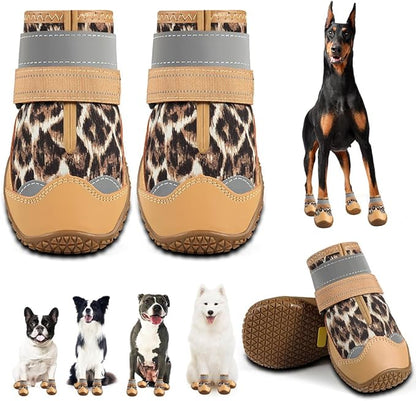 Dog Shoes for Large Dogs, Medium Dog Boots & Paw Protectors for Hardwood Floors, Outdoor Dog Booties for Hot Pavement Winter Snow Hiking, Waterproof Dog Shoes with Reflective Strips Size 6