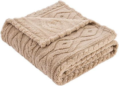 Qeils Jacquard Dog Blankets for Small Dogs, Cozy Calming Blanket for Indoor Cats, 280GSM Coral Fleece Plush Fluffy Throw Blanket, Taupe Boho, 25x30IN