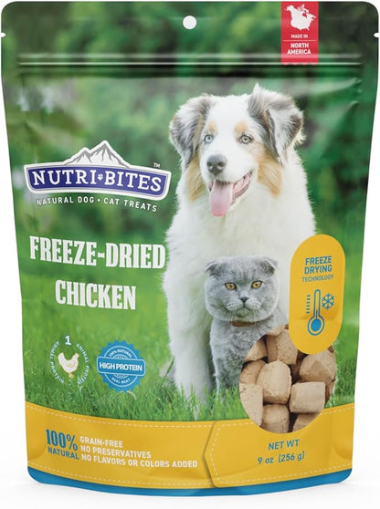 Nutri Bites Freeze Dried Chicken Dog & Cat Treats, 9 oz | Healthy Pet Training Treats or Food Topper | All Natural, 1 Single Animal Protein, High Protein