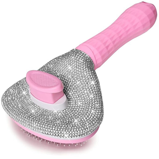 Full Diamonds Self Cleaning Slicker Brush for Dogs & Cats, Skin Friendly Grooming Cat Brush, Dog Brush for Shedding, Deshedding Brush, Rhinstone Hair Brush Puppy Brush for Haired Dogs,Pink
