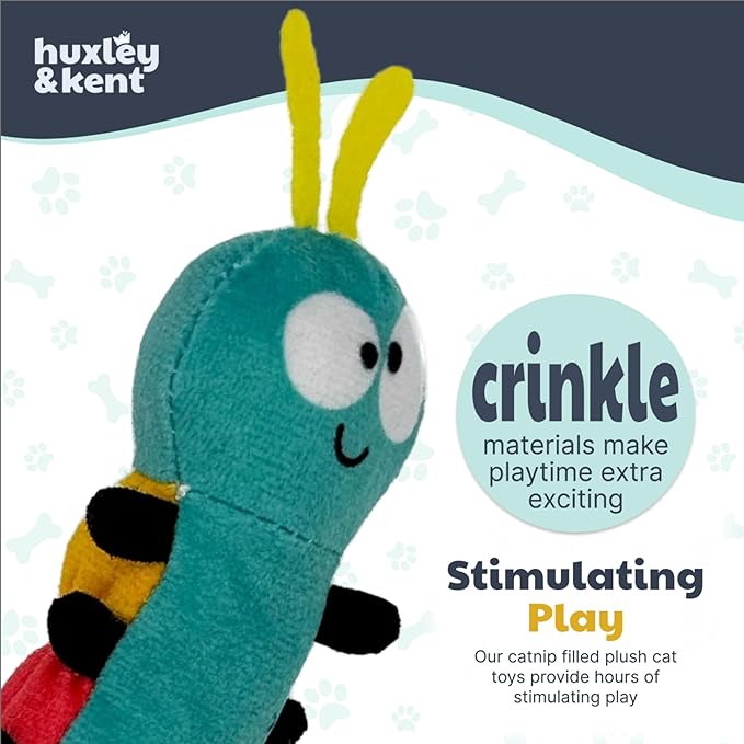 Huxley & Kent Plush Cat Toy - Interactive Catnip Toy for Cats & Kittens - Soft with Crinkle & Catnip - Fun Indoor Play - Caterpillar