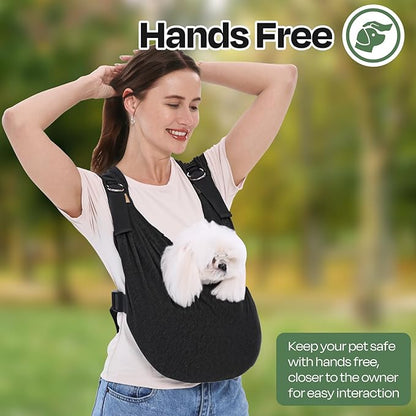 Supet Dog Sling Carrier for Small Dogs, Anti-Anxiety Hands Free Cat Sling Carrier, Soft Cotton Front Facing Dog Carrier, Adjustable Swaddle Wrap, Reducing Back Neck Neck Pain(Regular, Black)