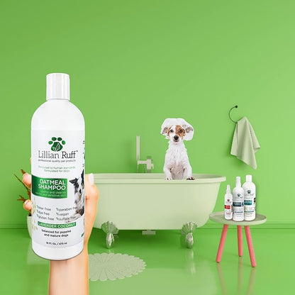 Lillian Ruff Calming Oatmeal Pet Shampoo for Dry Skin & Itch Relief with Aloe & Hydrating Essential Oils - Replenish Moisture & Deodorize - Tearless Dog Shampoo for Normal/Sensitive Skin (16oz)