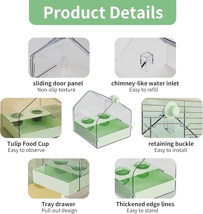 Hanging Bird Bath for Cage, 3-in-1 Multifunctional Bathtub -Bath, Feeder & House for Small to Medium Lovebirds, Finches, Parakeets – Essential Bird Cage Accessory (Green)