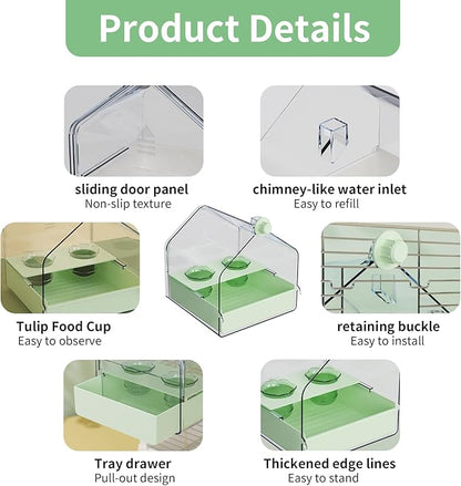 Hanging Bird Bath for Cage, 3-in-1 Multifunctional Bathtub -Bath, Feeder & House for Small to Medium Lovebirds, Finches, Parakeets – Essential Bird Cage Accessory (Green)