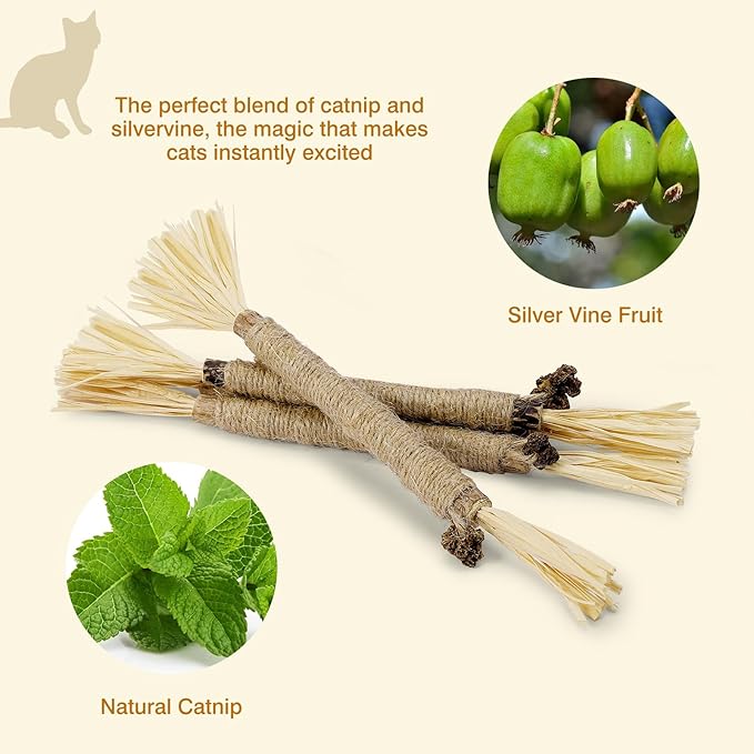 2 Pack Silvervine Sticks for Cats - Cat Chew Toy for Teeth Cleaning, Edible Matatabi Kitty Chew Sticks, Catnip Cat Toys for Indoor Cats (2 Sticks)