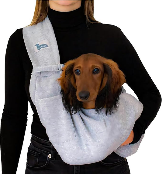 Pet Carrier for Small Dogs & Cats, Sling Carrier with Safety Buckle, Buttons and Front Pocket, Soft, Durable Design, Dog Carriers for Small Dogs 0-12 lbs, Dog Pouch Carrier (Light Grey)