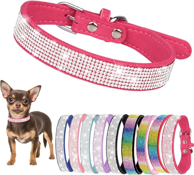 Diamond XS Dog Collar Girl, Bling Dog Collar with Rhinestone Crystal Glitter Female Dog Collars for Puppy XXS XS Small Dogs and Cats, Hot Pink, XS