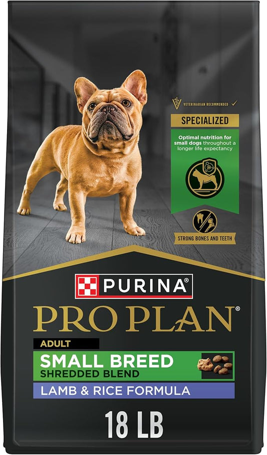 Purina Pro Plan Small Breed Dry Dog Food Shredded Blend Lamb and Rice Formula with Guaranteed Live Probiotics - 18 lb. Bag