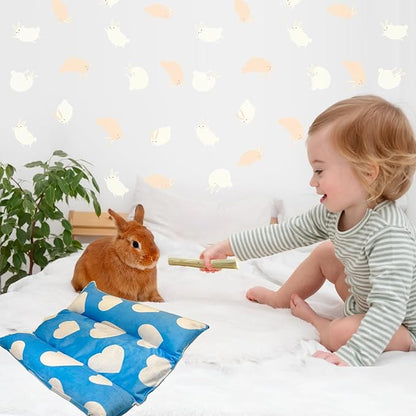 16.5 X 18in Removable and Washable Soft Rabbit Bed, Thickened and Softer Bunny Bed, Double-Sided Plush Rabbit Beds,Rabbits Concave Bed,Small Beds for Animals Indoor,Blue