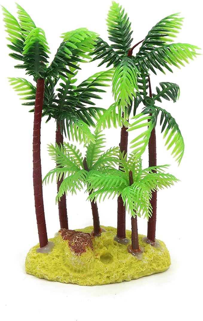 Aquarium Decoration,Plastic Palm Tree Plant for Aquarium Fish Tank,5.4Inch(Green/Brown)
