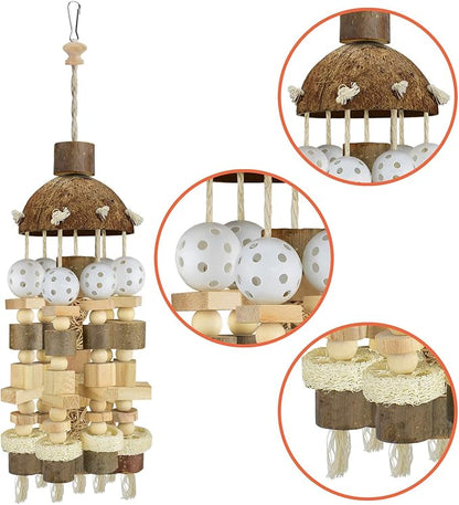 KATUMO Bird Toy, Large Parrot Natural Wooden Blocks Chewing Toy Suits for African Grey Cockatoos Amazon Parrots Large Medium Birds