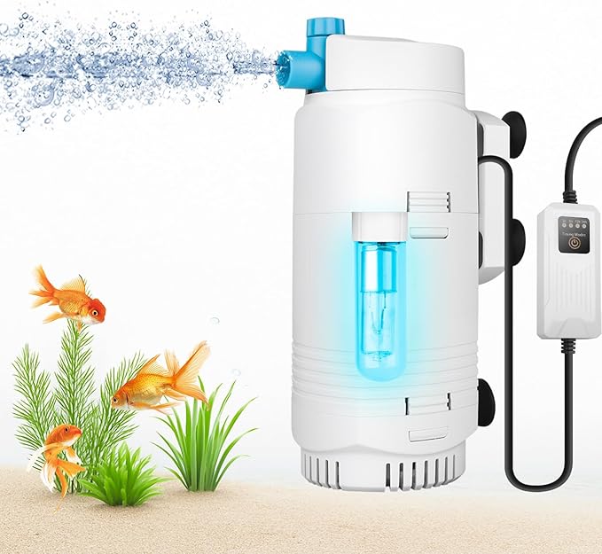 Aquarium Filter with U-V Light & Timer for 10–40 Gallon Fish Tanks, Submersible Internal Filter with Flow Control, Sponge Filtration & Aeration, Quiet Power Pump for Freshwater Saltwater Tanks