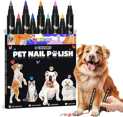 Dog Nail Polish Pens Quick Dry - 9 Colors Pet Nail Polish Set for Dogs, Safe Easy Application Fast Dry Girl Doggy - Great Puppy Nail Pawlish Set