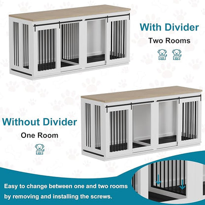 Large Dog Crate Furniture, Heavy Duty Dog Kennel with Divider - TV Stand & Farmhouse End Table