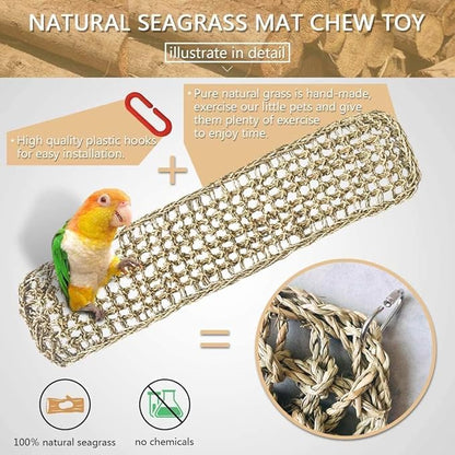 Bird Seagrass Mat 30" × 7" Parrot Natural Grass Woven Net Hammock Parakeet Climbing Rope Ladder Mat Chew Toys Cage Accessories for Pigeon Macaw Cockatiel Conure Budgie Cockatoo Rat Bearded Dragon