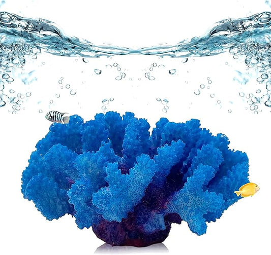 PINVNBY Artificial Coral Ornament, Underwater Sea Plants Decorations, Aquarium Coral Decor Craft Resin Aquarium Plants for Fish Tank Decor Landscape (Blue)