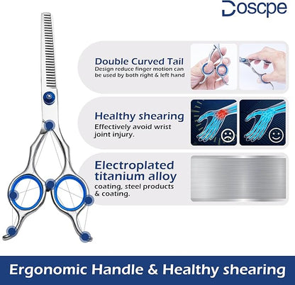 Dog Thinning Shears Professional Dog Grooming Scissors with Large Finger Hole for Pet Cat Hair Cutting Trimming Double Curved Finger Rest Right Left Handed
