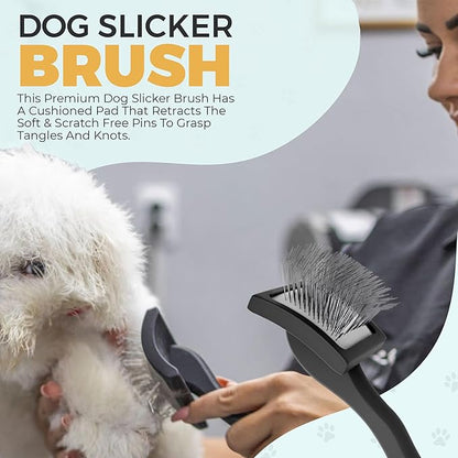 PawsltlveShine Dog Slicker Brush - Grooming Brush for Poodles, Golden Doodle, Labradoodles - Long Hair Dog Brush - Grooming, Dematting, Deshedding - Black, Large