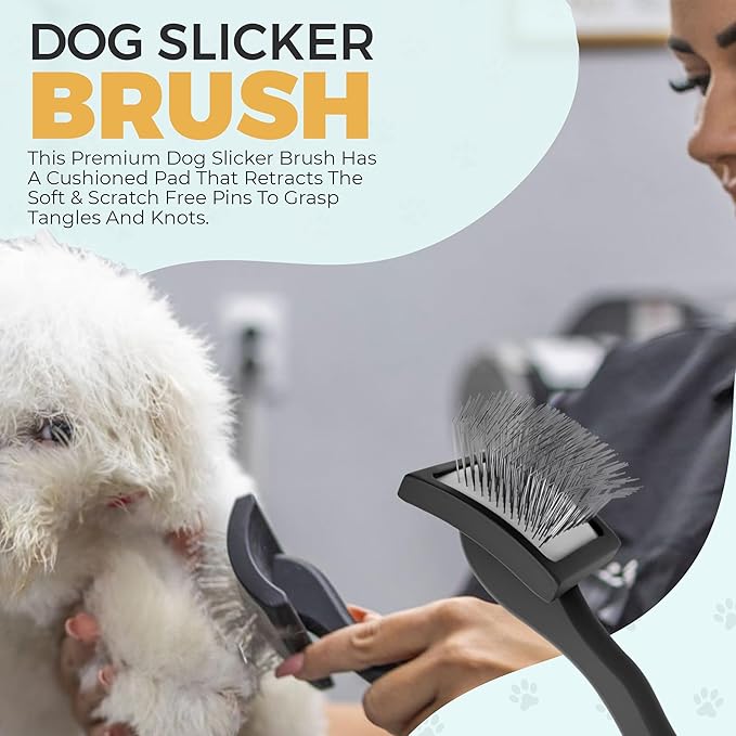 PawsltlveShine Dog Slicker Brush - Easy Grooming Brush for Poodles, Goldendoodles, Golden Retrievers - Dog Brush for long haired dogs - Effortless Grooming, Dematting, Deshedding - Black, Large