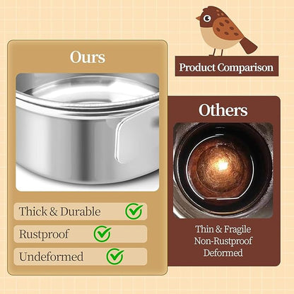 12 Pcs Stainless Steel Bird Food Bowls, 10 oz Bird Water Bowls with Clamp Holders, Parrot Cage Coop Feeders for Cockatiel Conure Budgie Parakeet Macaw (12PC-10oz Stainless Steel Bowl)