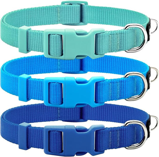 azuza 3 Pack Dog Collars Comfortable and Adjustable Nylon Dog Collars for Puppy Small Dogs, XS (8-12inch)ï¼_reen, Blue and Royal Blue