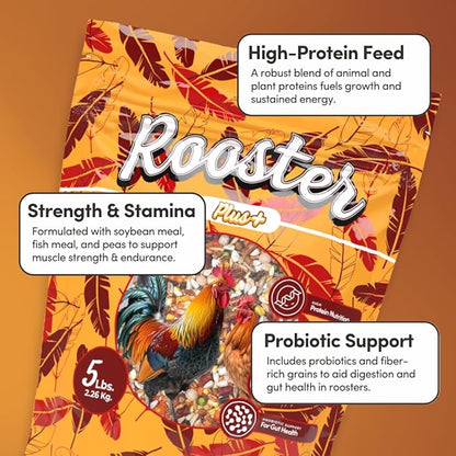 Mycelium Organic Rooster Plus Feed (5 LB Bag) | High-Protein Chicken Feed with Vitamin Support for Strength, Stamina & Gut Health | Natural Poultry Grain Blend with Fish Meal | Non-GMO, Made in USA